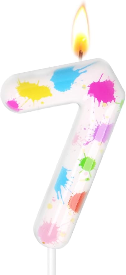 Paint Birthday Candles, Art Paint Party Decoration Supplies, Birthday Number Candles for Cake Topper (Multicolour, Number 7)