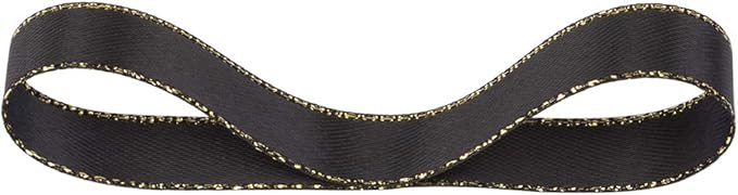3/8" Double Face Satin Ribbon with Gold Edge 25 Yards (030-Black), Set for Gift Wrapping, Party Decor, Wedding and Craft