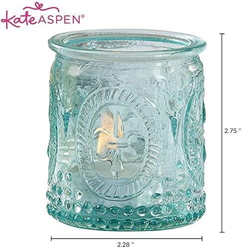 Kate Aspen Tea Light Holder - 24PCS - Vintage Glass Tealight Candle Holders, Perfect Wedding Favor, Bachelorette Favor or Bridal Shower Favor - Blue