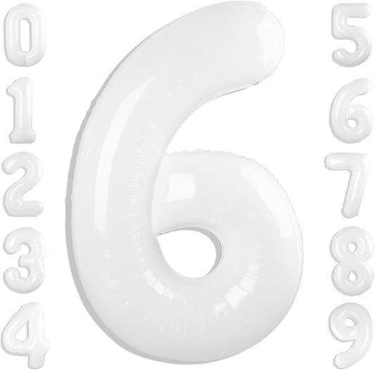 Number 6 Balloon 40 Inch, 6 7 Six Seven Birthday Decorations, 6th Birthday Balloon for Men Women, White 16 60 61 65 Numbers Balloons Party Wedding Events Decorations