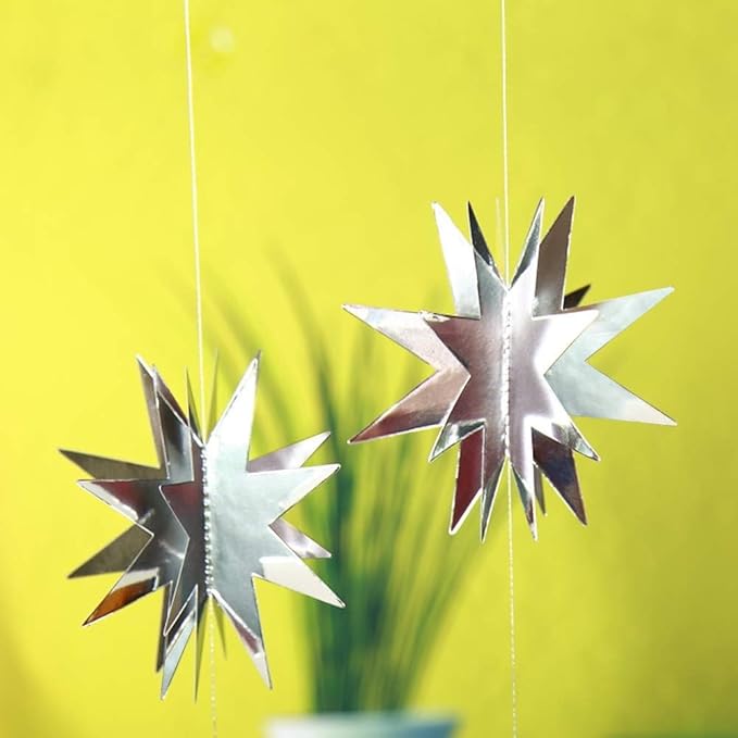 Decor365 Blue Star Garland 3D Hanging Twinkle Little Star Decorations Glittery Navy Blue Party Supplies for Baby Shower, Birthday New Year Eve Graduation Christmas Ramadan Galaxy Theme Star Decor