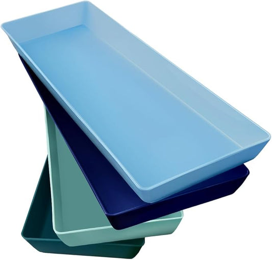 US Acrylic Coastal Plastic Serving Trays (Set of 4) 15” x 5” | Narrow Unbreakable Reusable Rectangular Party Platters | Serve Appetizers, Fruit, Veggies, & Desserts | BPA-Free & Made in USA