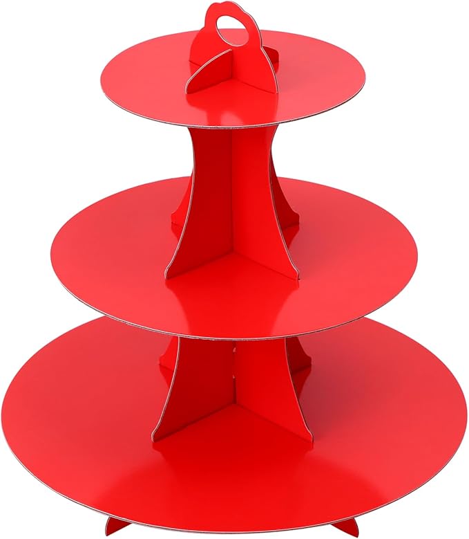Soleebee 3-Tier Round Cupcake Stand, Cardboard Cupcake Tower, Dessert Cup Cake Stand Tower for Birthday Wedding Party Decoration, Cupcake Tier Stand 1 Set (Red)