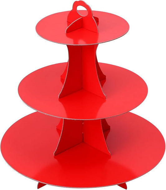 Soleebee 3-Tier Round Cupcake Stand, Cardboard Cupcake Tower, Dessert Cup Cake Stand Tower for Birthday Wedding Party Decoration, Cupcake Tier Stand 1 Set (Red)