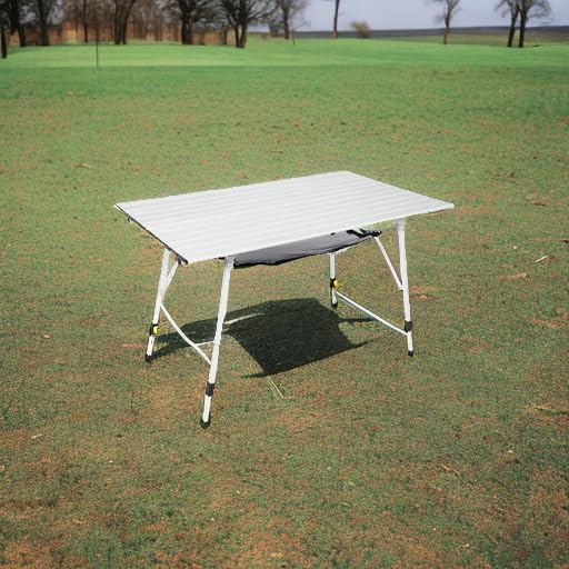 Portal Camping Table Portable Foldable with Adjustable Legs, Aluminum Folding Table Roll Up Table with Carrying Bag for Outdoor, Beach, Picnic, Backyards, BBQ and Party, Silver, Big