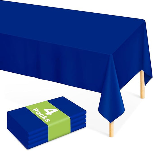 Mulbozy Navy Blue Plastic Table Cloth Disposable 4 Pack, 54 × 108 Inch Tablecloths Rectangle, Navy Plastic Table Cover for Party Decor