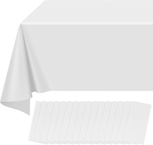 16 Pack White Plastic Tablecloth for Rectangle Tables, Premium Decorative White Disposable Table Cloths for Parties, Bulk Rectangle Party Table Cover for Birthday, Wedding, Anniversary, 54 x 108 Inch
