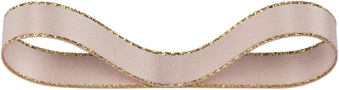 3/8" Double Face Satin Ribbon with Gold Edge 25 Yards (813-Vanilla), Set for Gift Wrapping, Party Decor, Wedding and Craft