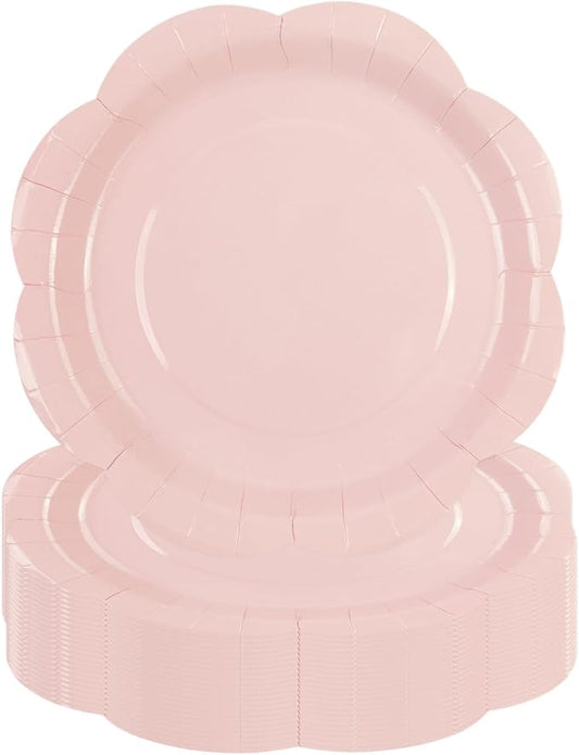 30 Pack Pink Paper Plates 9 Inch, Disposable Scalloped Plates Cake Dessert Plate for Dinner Baby Shower Wedding Bridal Shower Birthday Party Supplies (Pink, 9 inch)