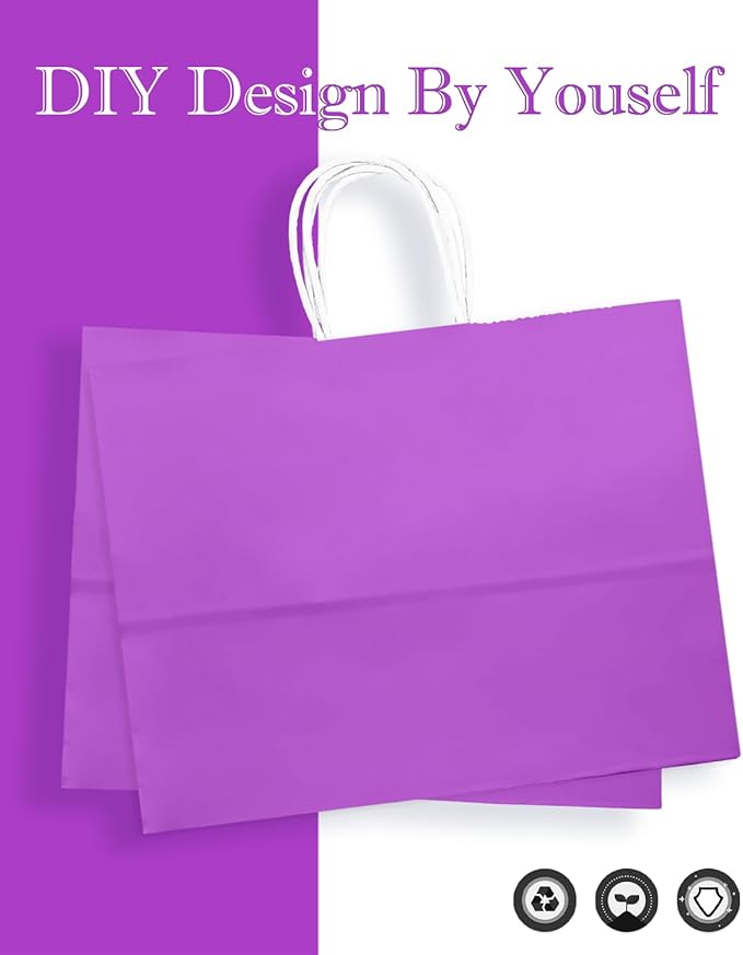 qiqee 24PCS Large Gift Bag with Handles Bulk 13"x4.5"x10" Gift Bags Violet Bags Multiple Uses (32x11x25cm,Wide Large)