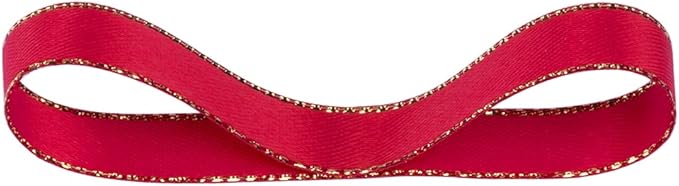 3/8" Double Face Satin Ribbon with Gold Edge 25 Yards (250-Red), Set for Gift Wrapping, Party Decor, Wedding and Craft