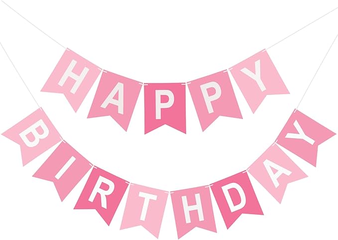 Happy Birthday Banner Birthday Party Banner NO DIY Happy Birthday Sign Pre-Strung Birthday Hanging Decoration for Women Men Girl Boy Party Supplies (Pink)