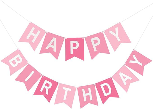 Happy Birthday Banner Birthday Party Banner NO DIY Happy Birthday Sign Pre-Strung Birthday Hanging Decoration for Women Men Girl Boy Party Supplies (Pink)