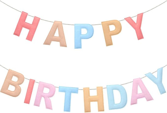 Mindsoft Felt Happy Birthday Garland Rainbow Banner Reusable Happy Birthday Sign Party Supply for Party Decor (Macaron Color,Normal)