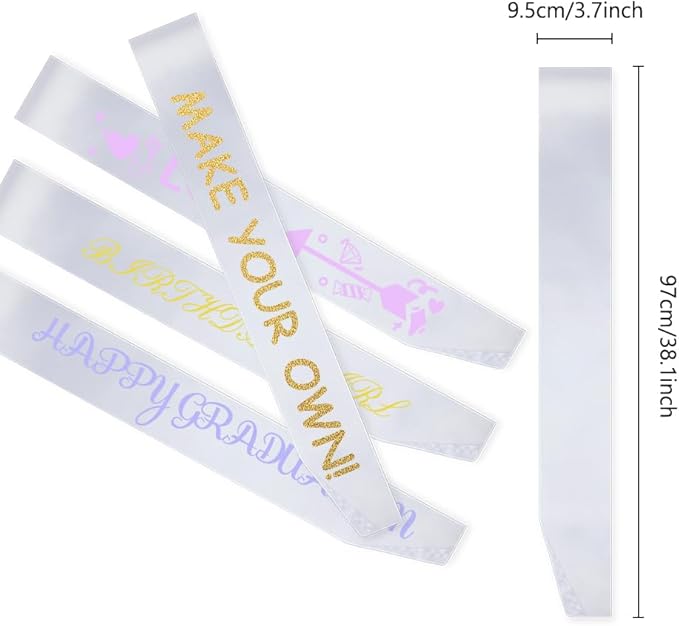 12 Pcs Sash Blank Satin Sash Party Decorations White Sash Plain Sash Bride to Be Sash Sashes for Birthday, Wedding, Graduation, DIY, Beauty Pageant, Hen Party, Homecoming, Make Your Own Sash