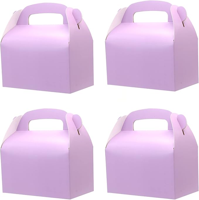 30-Pack Purple Party Favor Treat Boxes, Goodie Boxes, Gable Paper Gift Boxes with Handles. Perfect for Purple Birthday Party Baby Shower Decoration Supplies.