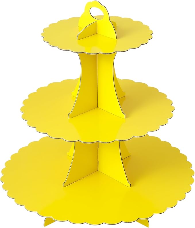 Soleebee 3-Tier Cupcake Stand, Cardboard Cupcake Tower, Dessert Cup Cake Stand Tower for Birthday Wedding Party Decoration, Cupcake Tier Stand 1 Set (Yellow)