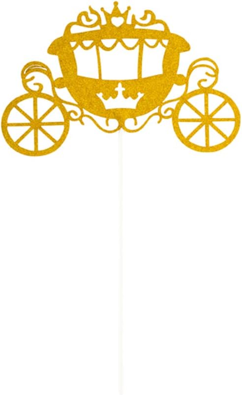 Restaurantware Top Cake 8 X 3.8 Inch Cake Toppers 10 Cinderella Carriage Cake Topper Inserts - Durable With Glitter Detail Gold Paper Cake Decoration Birthday Baby Shower Supplies