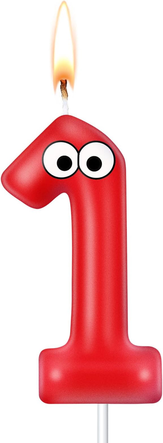 MTLEE Number Birthday Candle Monster Theme Candles Cookies Cake Topper for Girl Boy Cartoon Birthday Party Cake Decorations Supplies(Red,Number 1)