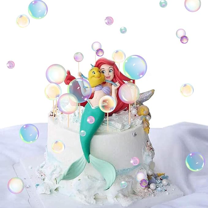27Pcs Under The Sea Mermaid Party Cake Decorations Flat Bubble Cake Toppers Rainbow Bubble Sticker Children's Party Supplies Kids Birthday Mermaid Decor Baby Shower