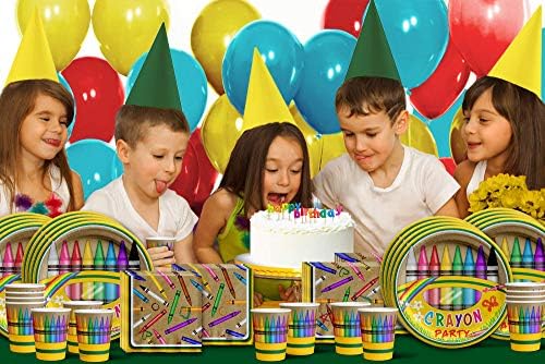 Crayon Birthday Party Supplies Set Plates Napkins Cups Tableware Kit for 16