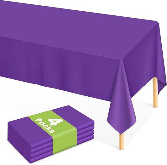 Mulbozy Purple Plastic Table Cloth Disposable 4 Pack, 54 × 108 Inch Tablecloths Rectangle, Purple Plastic Table Cover for Party Decor