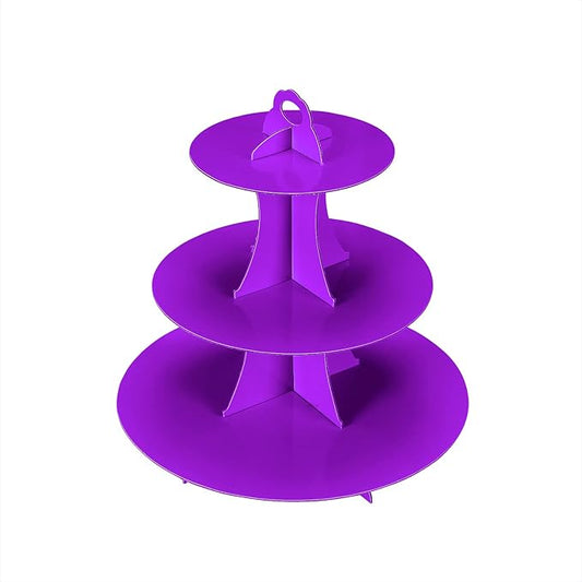 YLDW Cupcake Stand, 3-Tier Cupcake Stand Display, Cardboard Cup Cake Tower Stand, Disposable Dessert Stand for Birthday Tea Party Baby Shower Treat Decorations, Purple