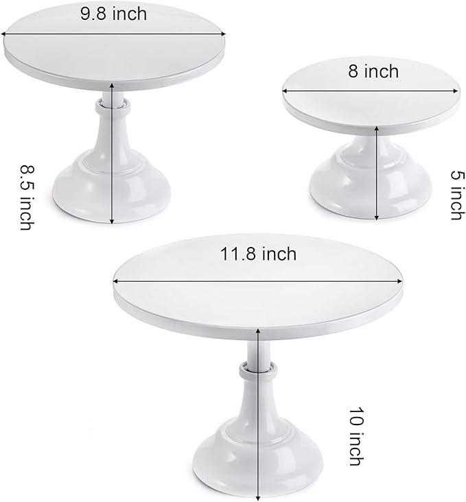 yarlung 3 Pack Metal Cake Stands, 8/10/12 Inch Pillar Style Cupcake Display Stand Dessert Trays for Wedding, Party, Birthday, Gatherings, White