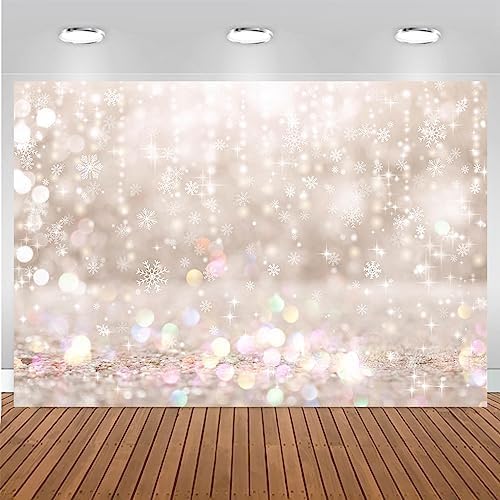 Mocsicka Winter Wonderland Snowflake Bokeh Backdrop Ivory Spot Bokeh Winter Christmas Backdrops for Photography Kids Children Newborn Baby Birthday Holiday Party Decor (Ivory, 10x8ft(120''x96''))