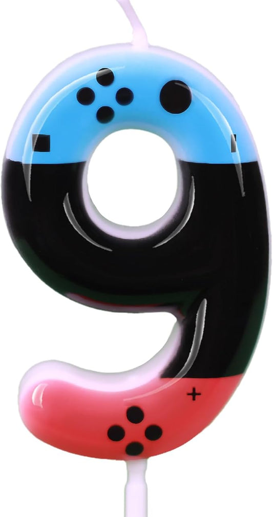 Gaming Candle,Level 9 Number Birthday Cake Candles,9 Birthday Decorations for Boys,9th Birthday Candle Gamepad Birthday Candles,Video Game Controller Themed Kids Birthday Party Supplies (Number 9)