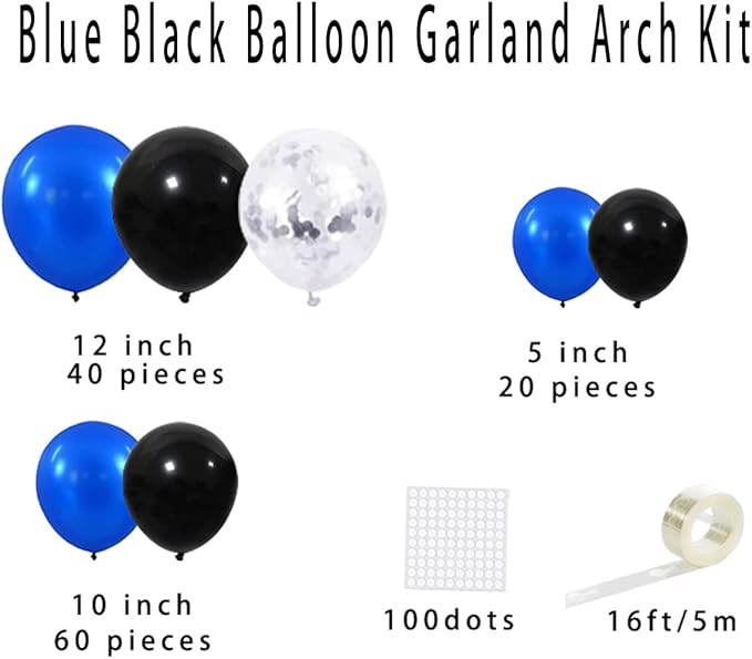 Blue and Black Balloon Garland Arch Kit - Royal Blue Black Balloons Silver Confetti Balloons for Boss theme Baby Shower Birthday Decorations 2025 Graduation Video Game Birthday Decorations