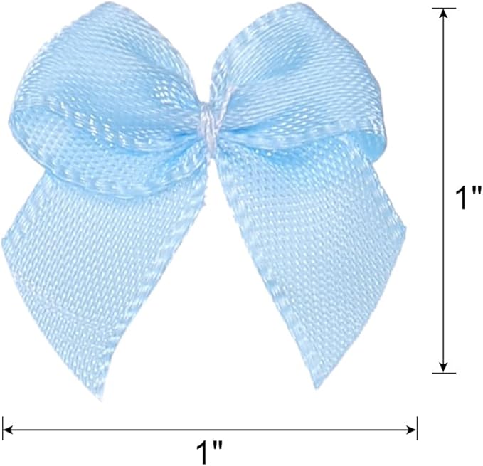 MECCANIXITY 50Pcs Mini Ribbon Bow 1" Mini Fabric Satin Ribbon Flower Bows for Craft DIY Sewing Wedding Birthday Party Blue
