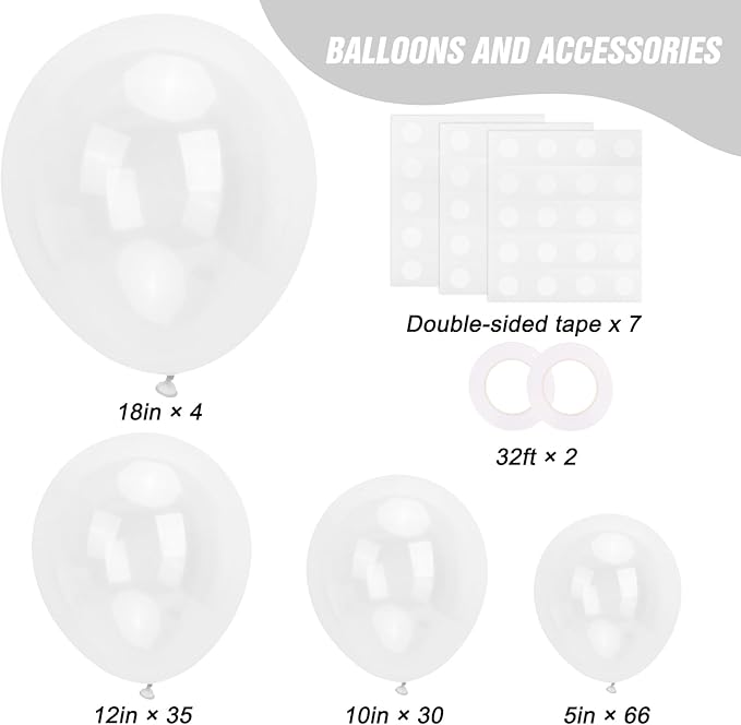 RUBFAC 135pcs Clear Balloons, Latex Transparent Balloon Different Sizes 18 12 10 5 Inch for Garland Arch Birthday Party Baby Shower Wedding Decoration