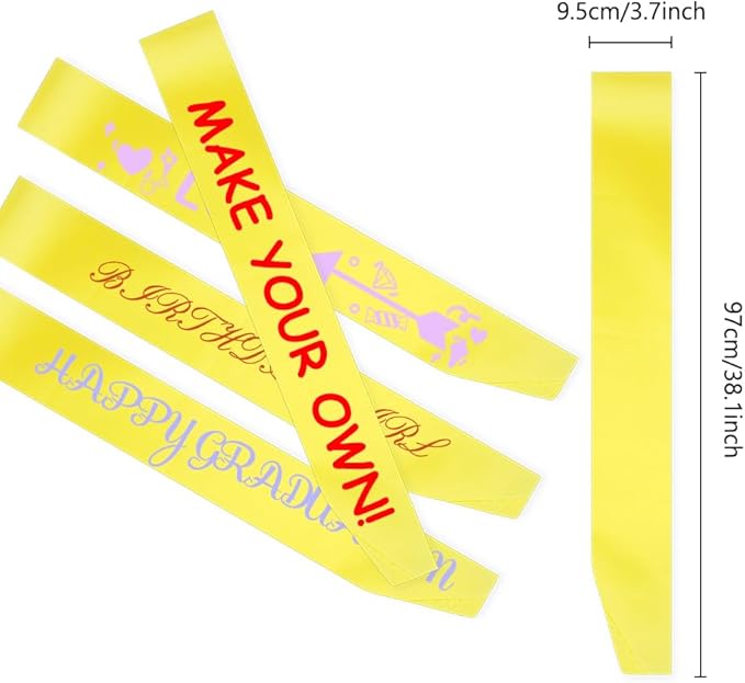 12 Pcs Blank Satin Sash Party Decorations Plain Sash Satin Sash Yellow Sash Pageant Sash Sashes for Birthday, Wedding, Graduation, DIY, Beauty Pageant, Hen Party, Homecoming, Make Your Own Sash