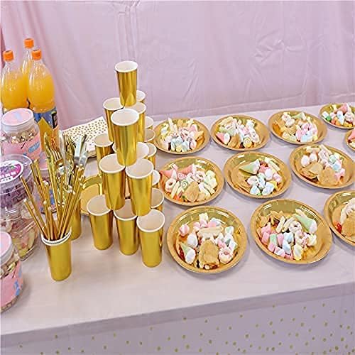 200pcs Solid Gold Party Supplies - Gold Paper Plates & Napkins, Silverware, Serves 25 Sets for Wedding, Bridal Shower, Engagement, Birthday Parties