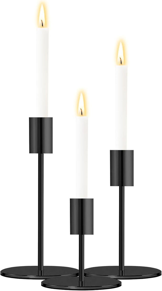 Metal Black Tapered Candle Holders for Pillar Candles, Candle holder Fits 3/4" Thick Candles & LED Candles, Perfect for Weddings, Banquets, Dinner Decor Candelabra Stand (Set of 3 Pcs) Black-3