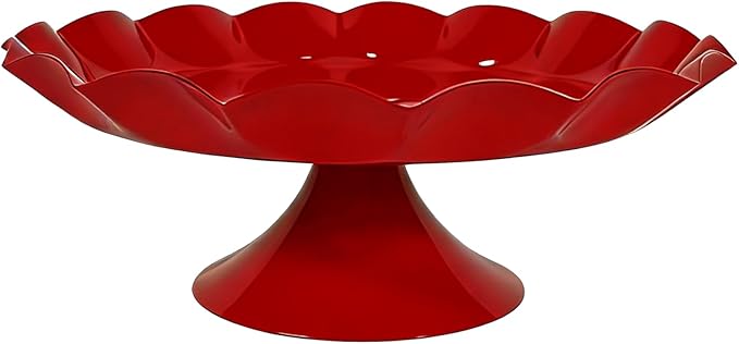 3 Tier Metal Cake Stand Set, Scalloped Edge Cupcake Tray Dessert Display Platter, Decorative Serving Stand for Wedding, Birthday, Tea Party (Red)
