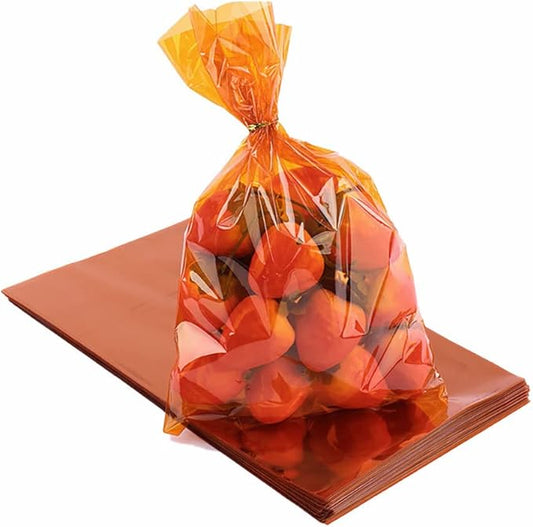 CC wonderland zone Orange Cellophane Treat Bags - 50 Pack Gift Cello Plastic Bags with Ties,for Candy Cookie Goodie Party Favors,6x9 inch