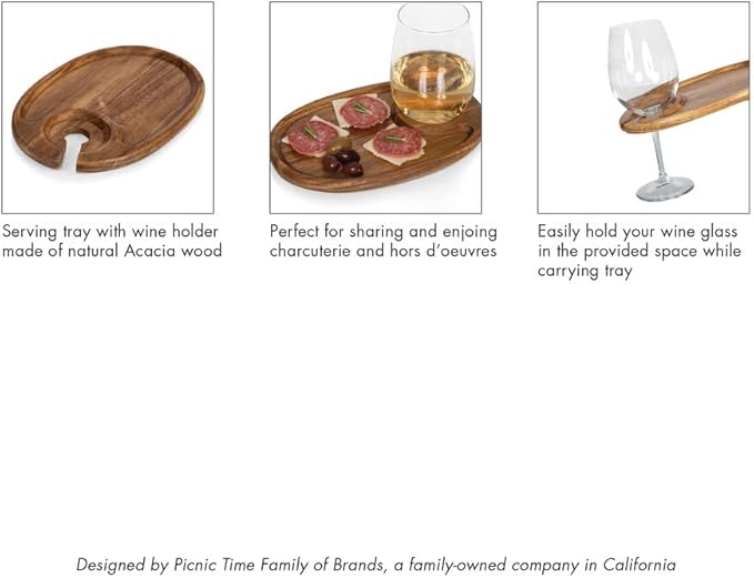 PICNIC TIME Disney Nightmare Before Christmas Jack Skellington Wine Appetizer Plate Set of 4 with Glass Holder, Acacia Wood Cocktail Plates for Cheese Charcuterie and Entertaining, (Acacia Wood)