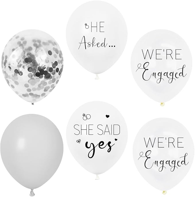 Engagement Party Balloons HE ASKED,SHE SAID Yes WE'RE ENGAGED Balloons Silver Confetti Latex Balloon for Bridal Shower Engagement Bachelorette Wedding Party Decoration