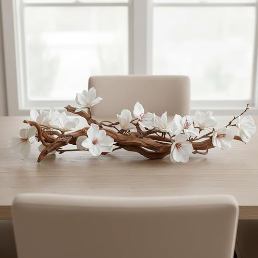 Branch & Wick Co. Magnolia Vine Driftwood Farmhouse Table Centerpiece - Magnolia & Vine Driftwood Spring Home Decor - Floral Table Decor for Dining Room, Living Room Mantle & Weddings