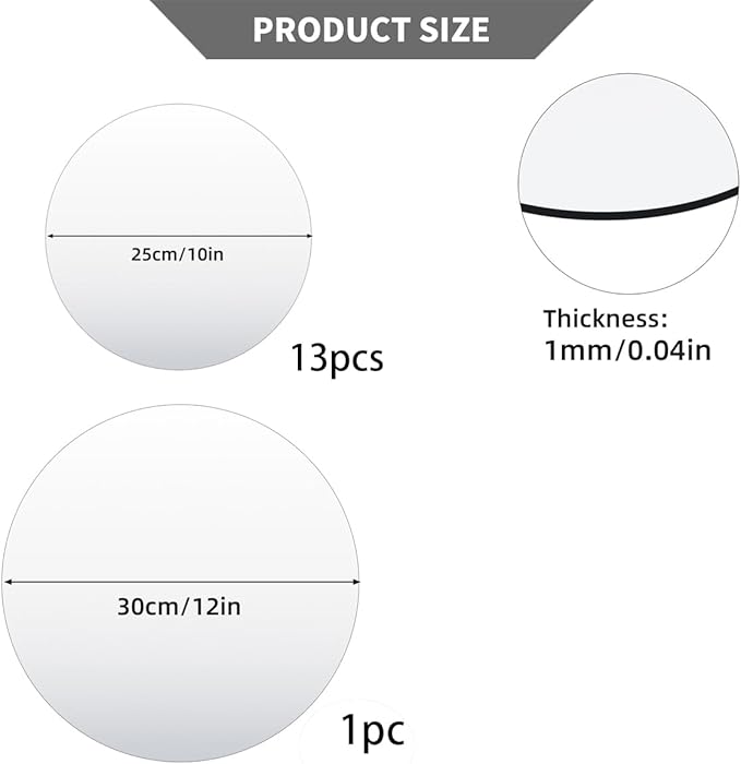 14PCS 10inch Round Mirrors for Centerpieces for Tables, Acrylic Circle Mirror Tiles 12" Candle Mirror Tray for Table Centerpieces Wedding Valentines Christmas Party Decorations