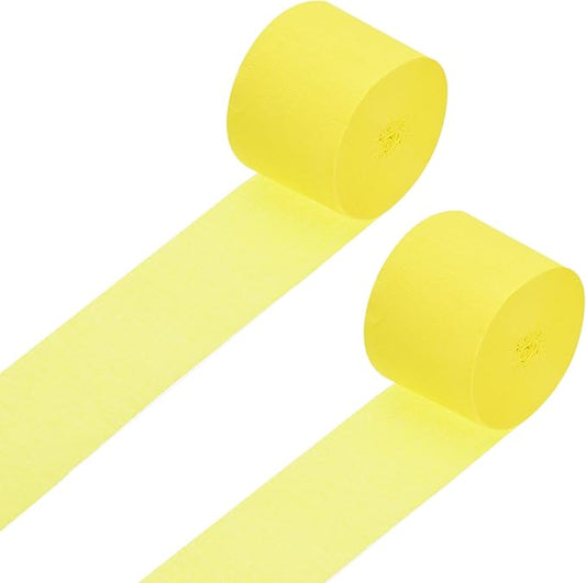 Crepe Paper Roll, Yellow Crepe Paper Streamers Sheets, [for Party Streamer Decorations, Birthday Party] - 1.8 Inch x 82 ft / 2 Roll
