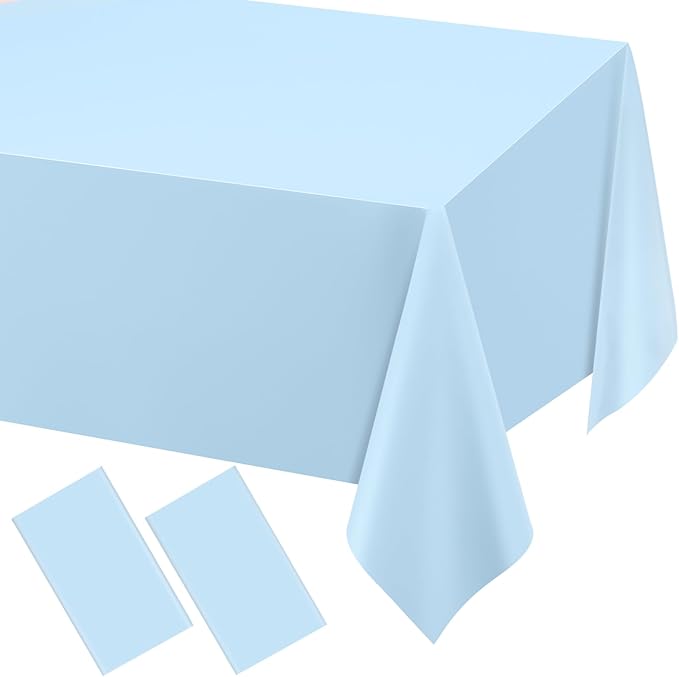 WNINK 2 Pack Light Blue Rectangular Plastic Tablecloths, Blue Disposable Table Covers 54" x 108" Baby Blue Table Cloths for Baby Shower, Birthday, Bridal Shower, Engagement Wedding Parties
