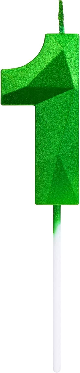 Green Happy Birthday Cake Candles,Wedding Cake Number Candles,3D Design Cake Topper Decoration for Party (Green, Number1)