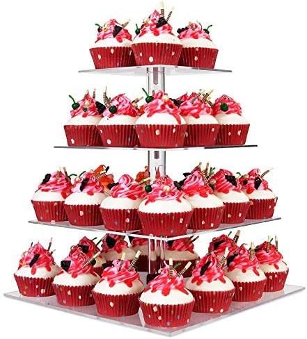YestBuy 4 Tier Cupcake Stand, Acrylic Cupcake Tower Stand, Premium Cupcake Holder, Clear Cupcake Display Tree Tower Stand For 52 cupcakes, Display for Pastry Wedding Birthday Party