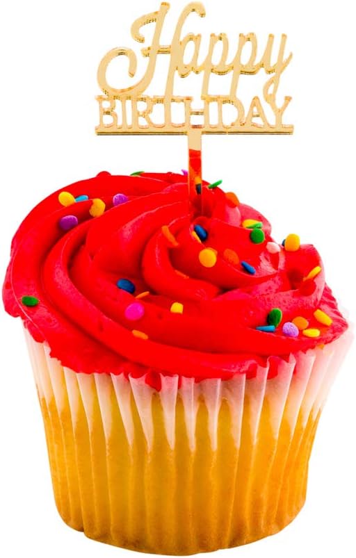 Restaurantware Top Cake 2.9 X 1.6 Inch Cake Toppers 10 Happy Birthday Cake Topper Inserts - Sturdy With Mirrored Detail Gold Paper Cake Decoration Special Birthday Cake Decor
