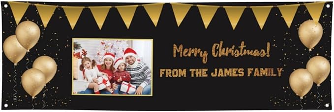 Personalized Merry Christmas Banners and Signs Customize with Family Name Photo Custom Xmas Holiday Decor for Indoor Outdoor 4'x2'