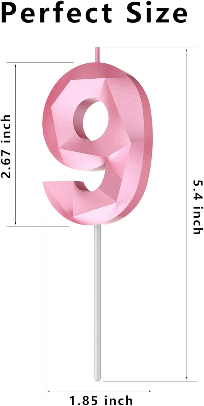 Number Birthday Candles(19 Candle Pink) 3D Diamond Shape 19th Happy Birthday Cake Topper Decorations for Girl Women Birthday Wedding Anniversary Celebration Theme Party Supplies