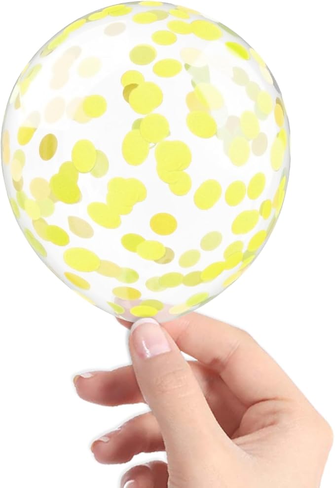 Yellow Confetti Balloons, 40 Pcs 5 Inch Clear Balloons with Confetti Inside for Birthday Party Graduation Engagement Cake Topper Decor Bridal Shower Baby Shower Decoration Supplies -Paper Confetti